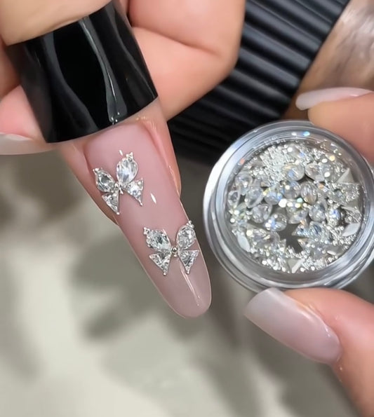 Mini Rhinestones for Heart and Butterflies Nail Designs