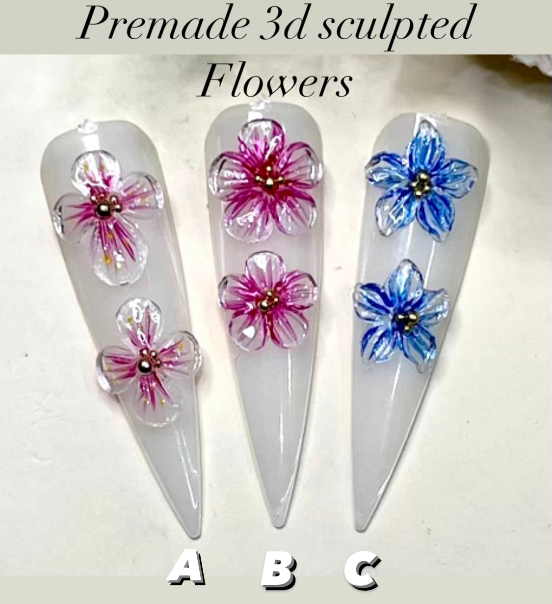 Premade handmade 3D Sculpted Flowers nail charms