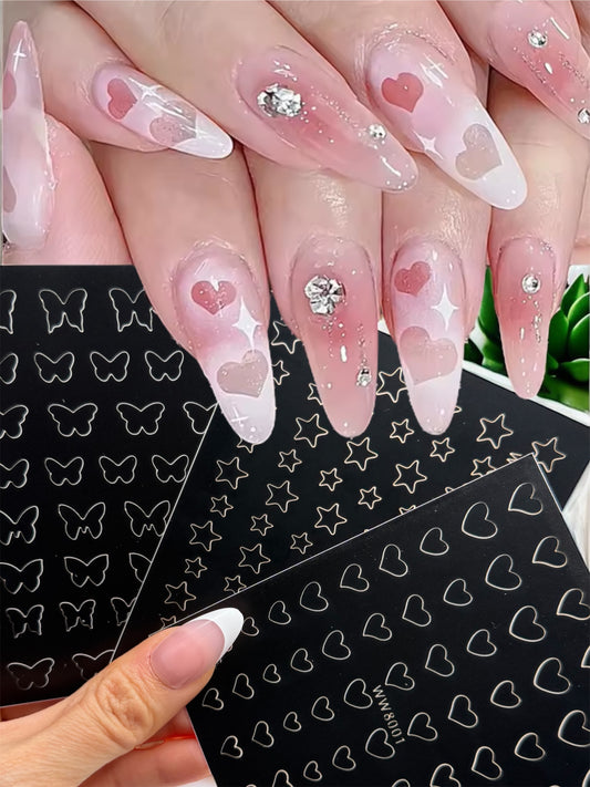 Set Stencils Airbrush Ombre Stickers Heart/Star/Butterfly Nail Art