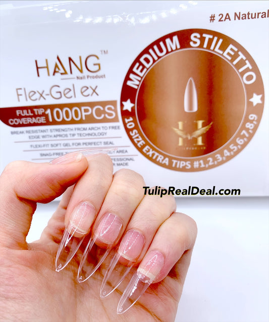 HANG MEDIUM STILETTO Flex Gel X Full Cover BOX OF TIPS 1000pcs