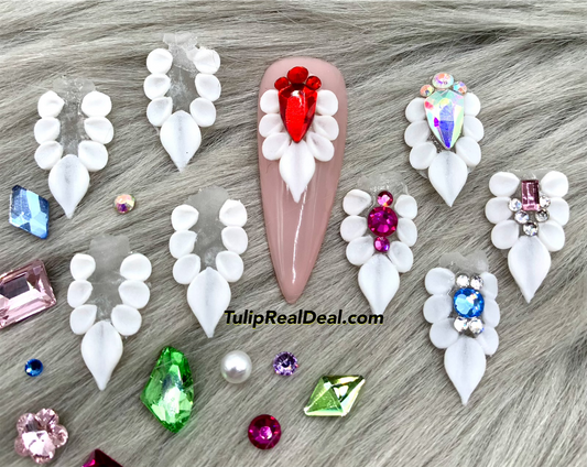 PLAIN HANDMADE 3D WHITE Acrylic Flowers nail charms