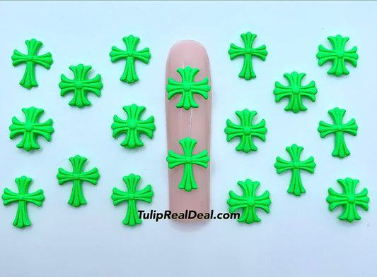 Neon Green cross charms 20pcs