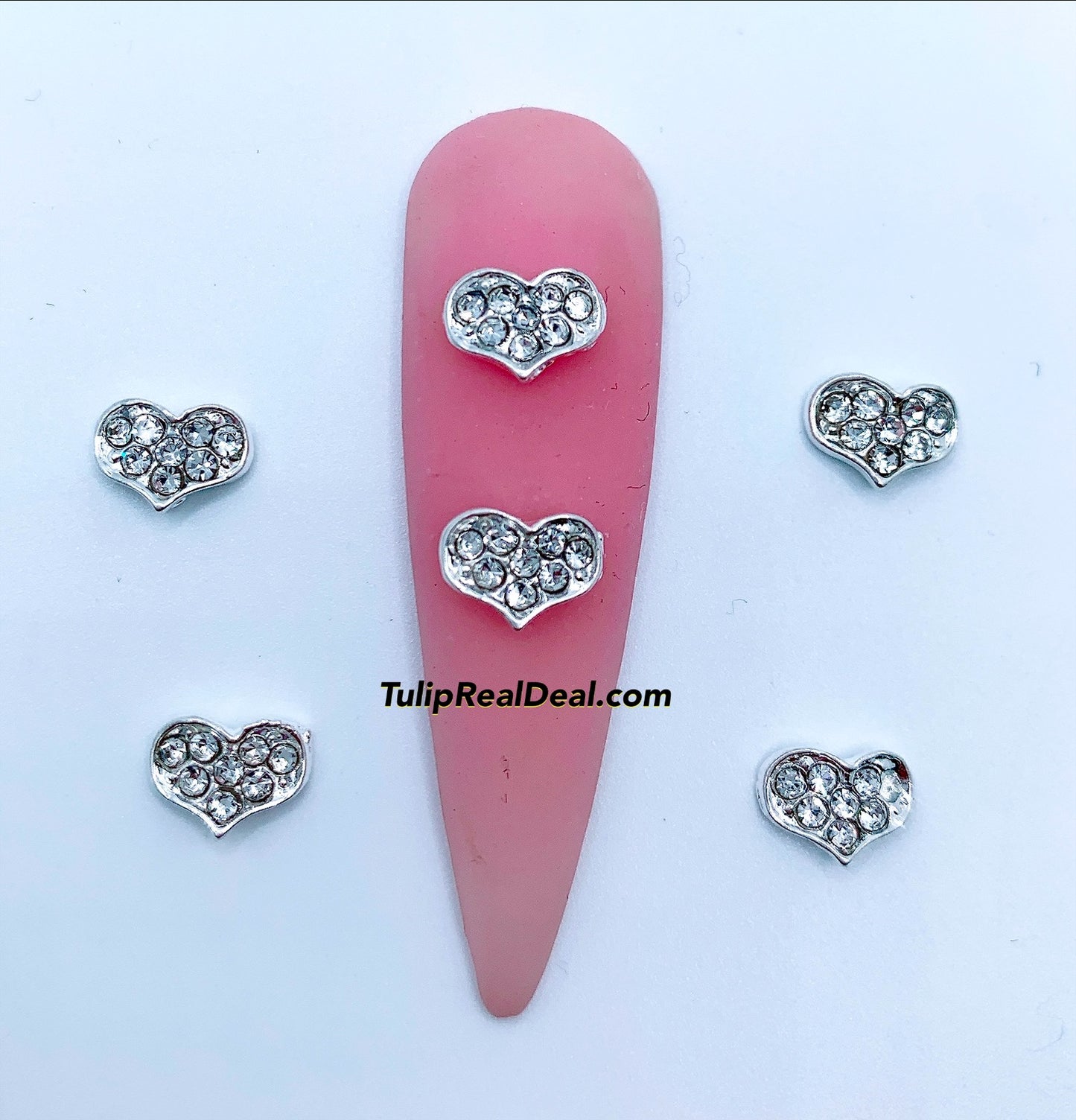 3D Heart Bling Nail Charms 5pcs