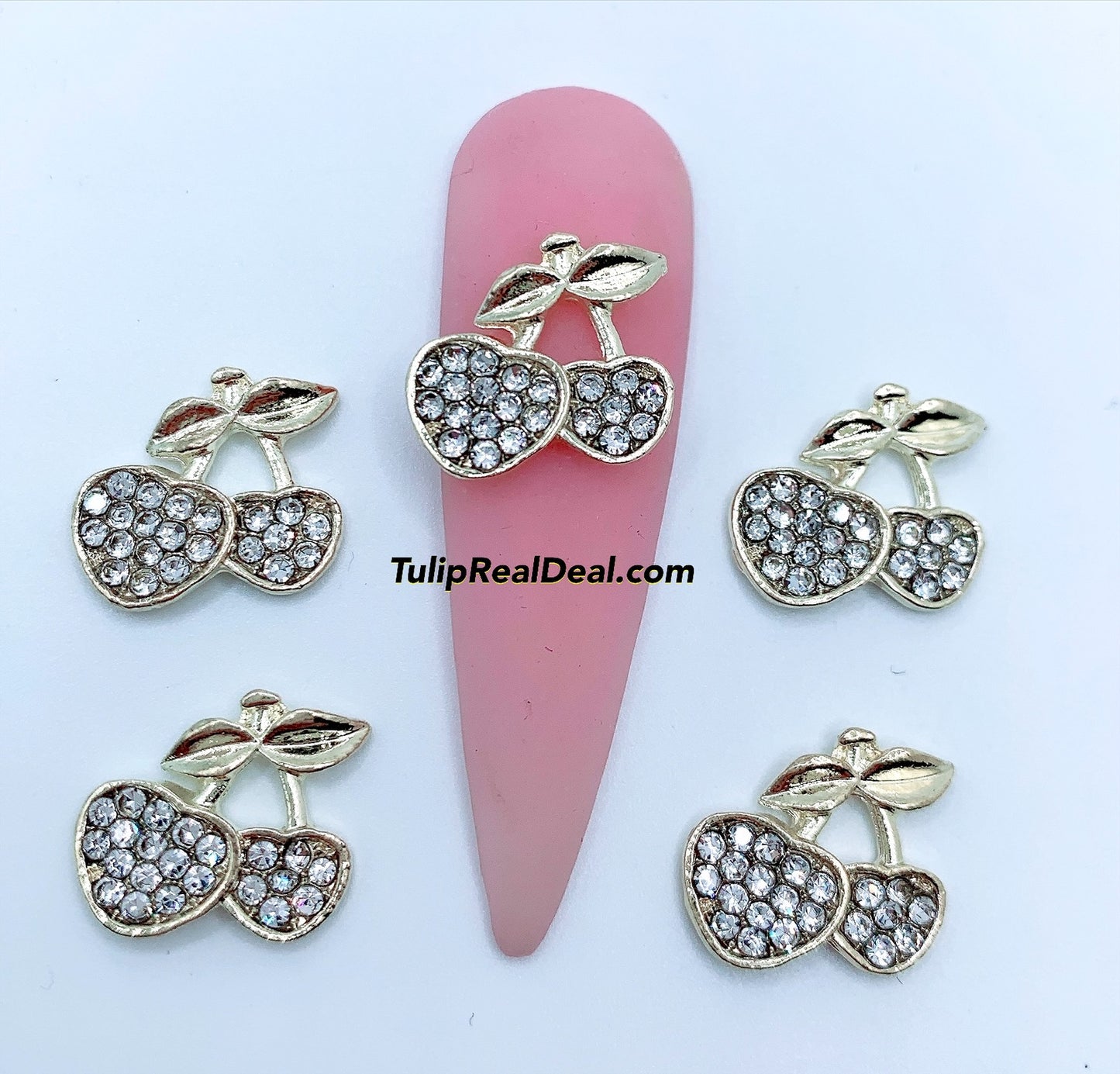 Bling Silver Cherry nail charms 5pcs