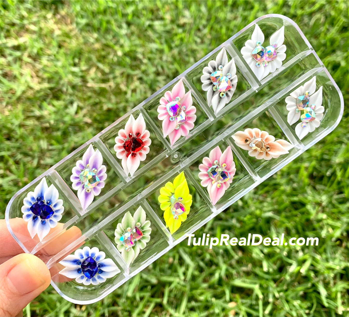 Handmade 3D Ombre Acrylic Flowers Heart Bling