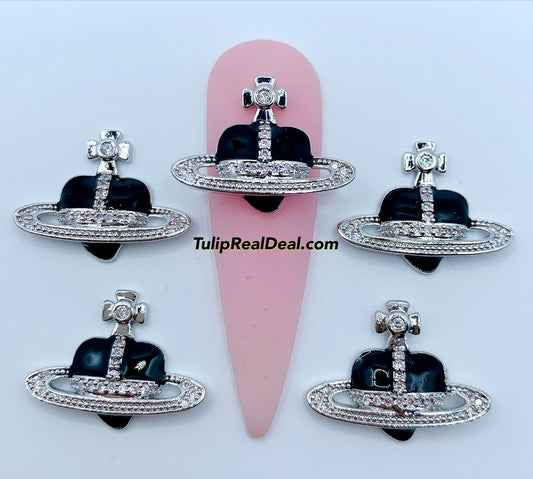 BLACK HEART Planet cross bling charms