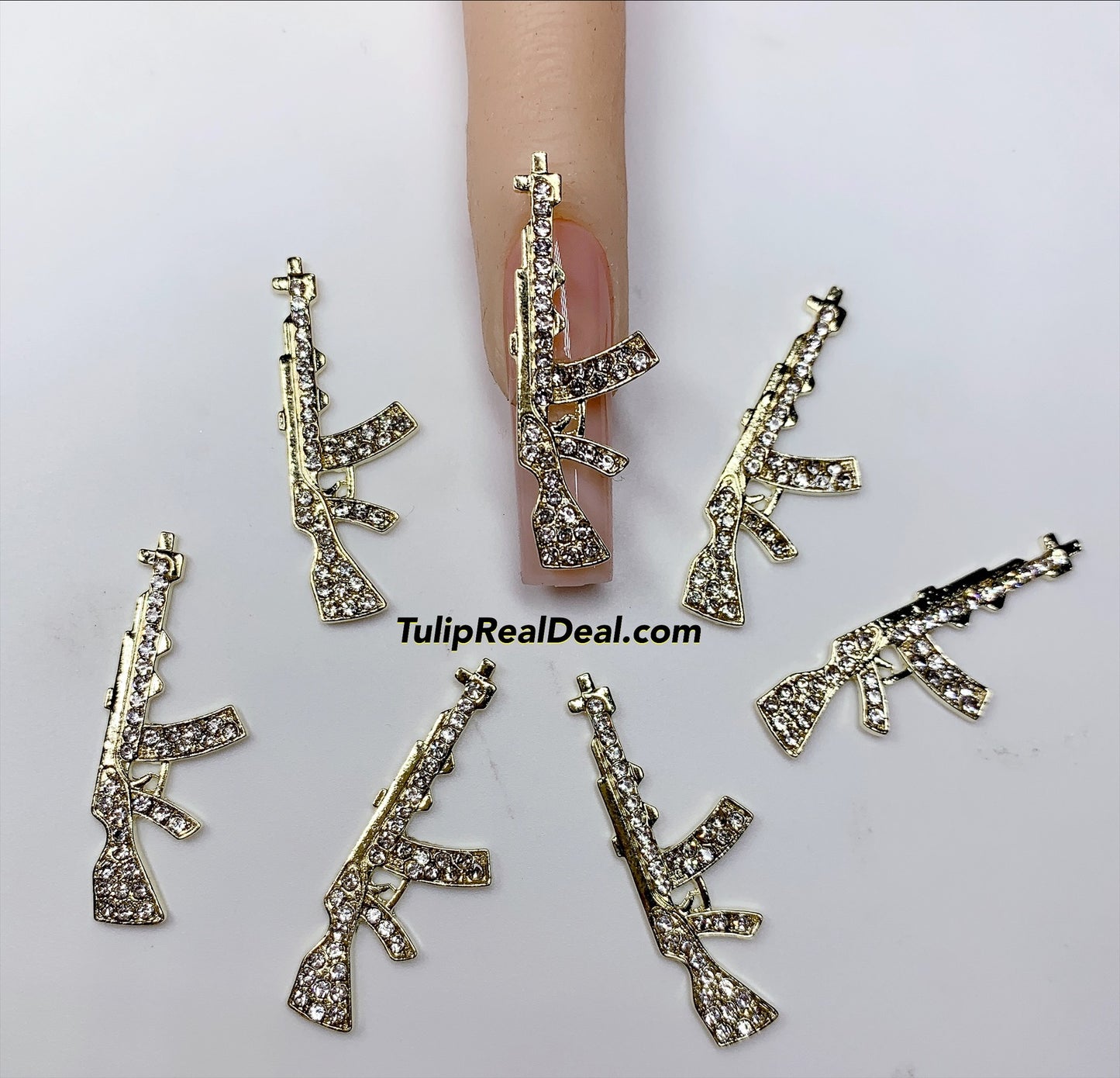 3D Bling AK Gun Nail Charms 4 pieces