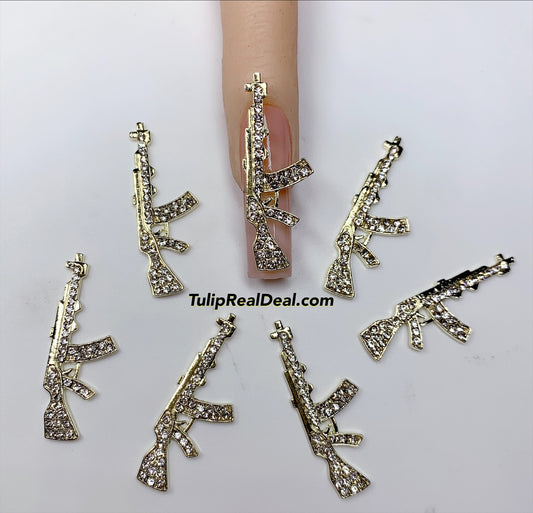 3D Bling AK Gun Nail Charms 4 pieces