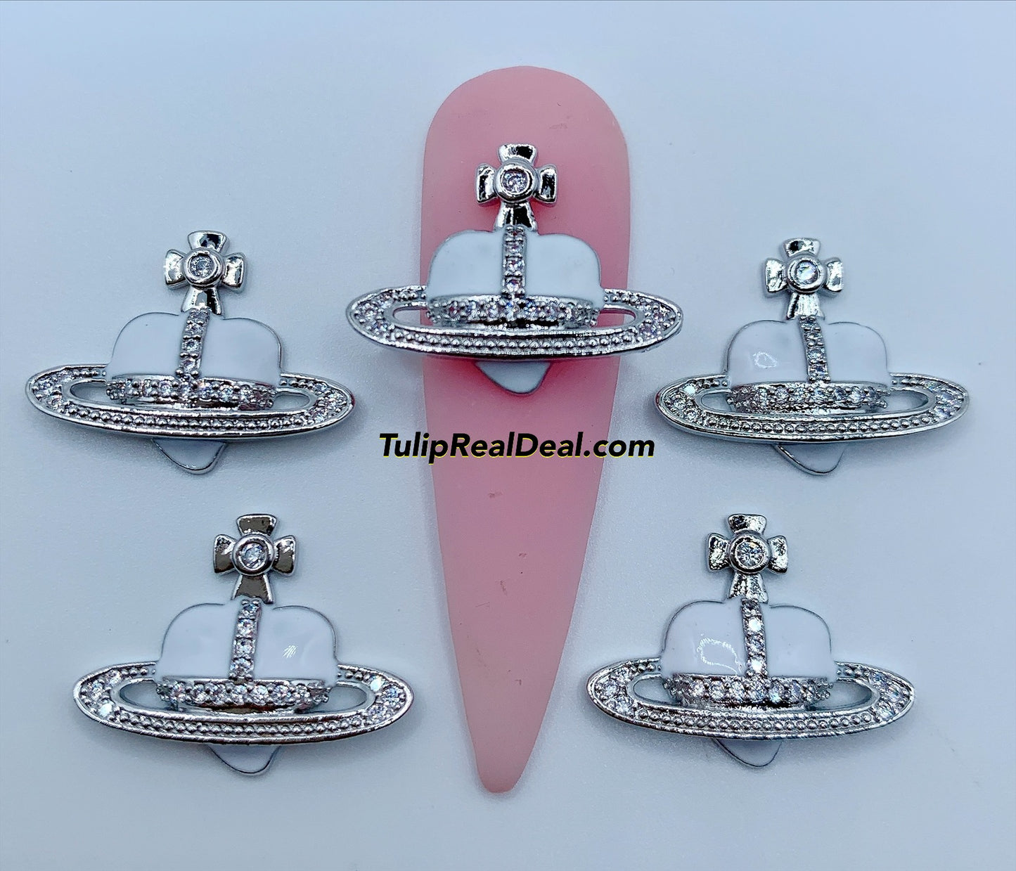 WHITE Heart Planet cross bling charms