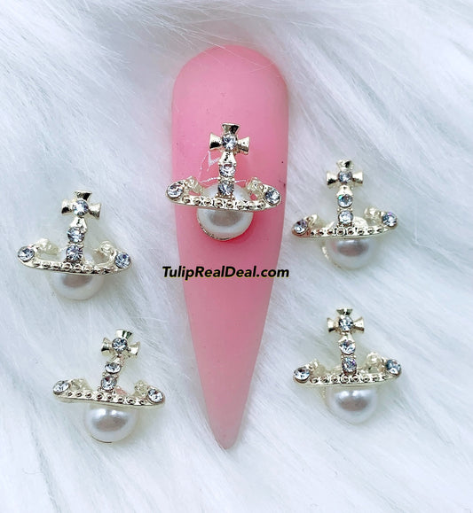 Bling Pearl Planet Orbit charms 4pcs
