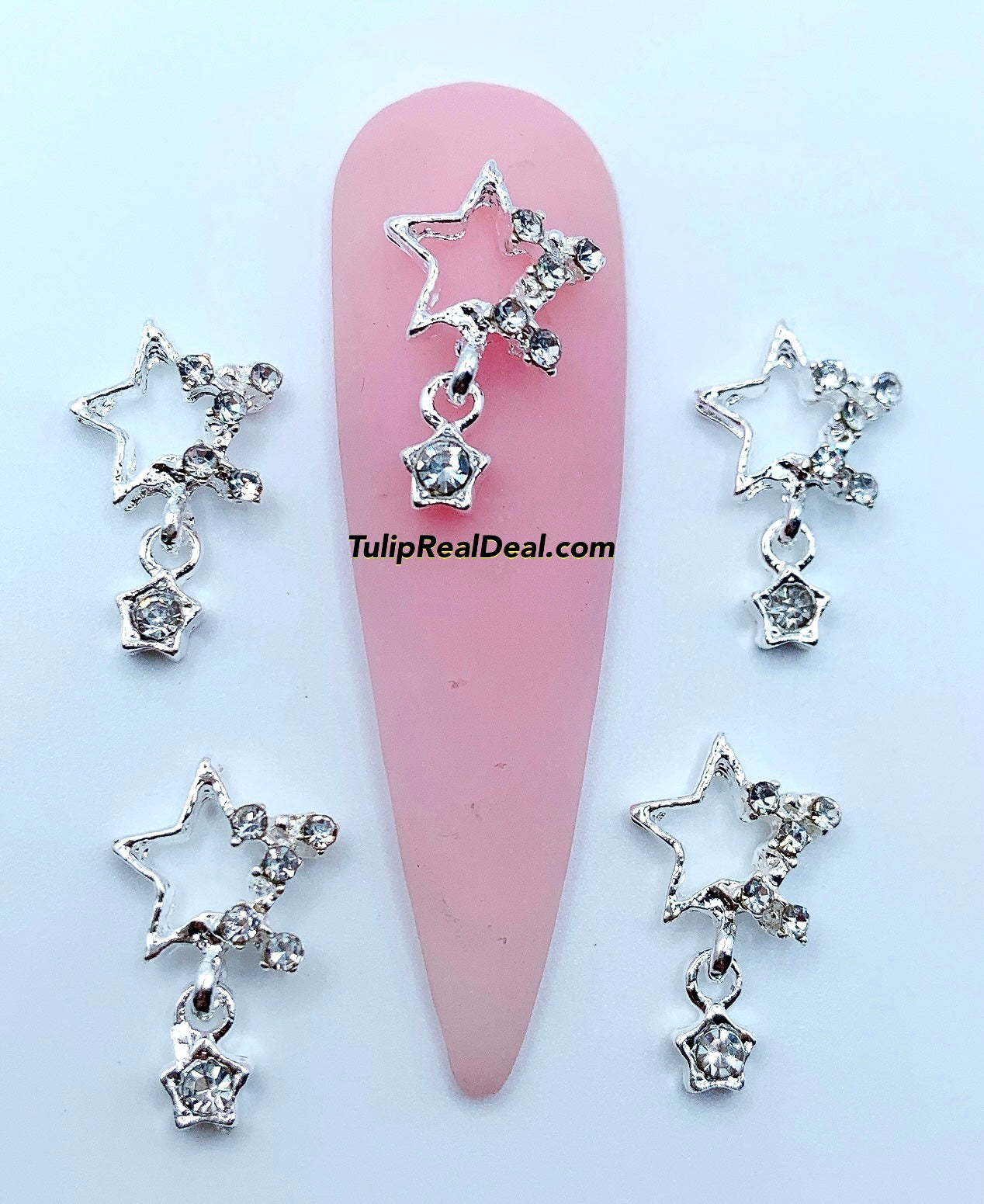 3D Dangle Star Bling Nail Charms 5pcs