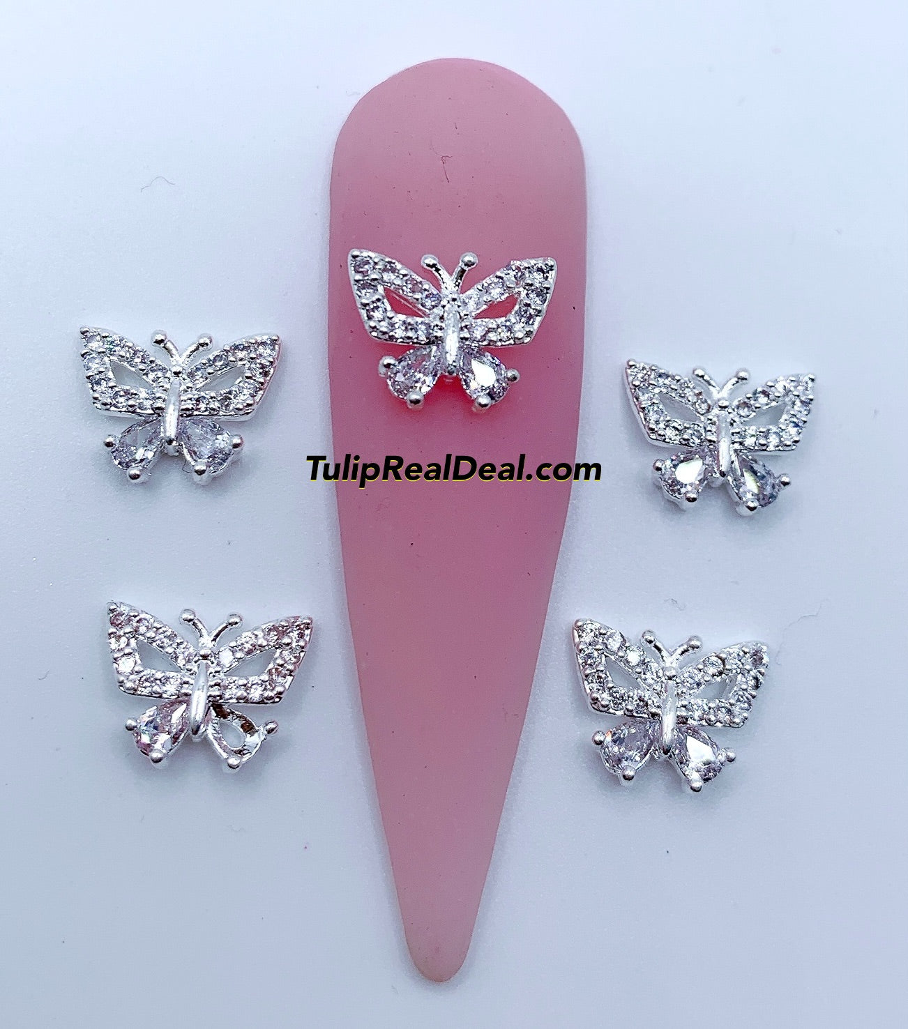 Zircon Bling Silver Butterfly 3D charms 5pcs