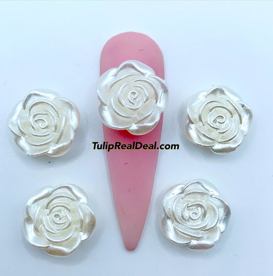 3D White Rose Nail Charms 4pcs