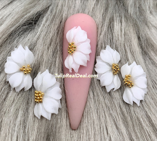HANDMADE 3D White Acrylic Flowers 4pcs