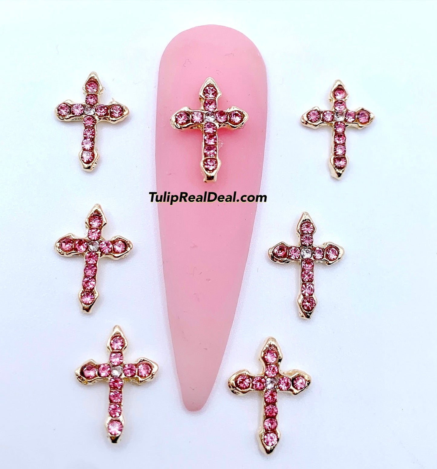3D Bling PINK Cross nail charms 10pcs