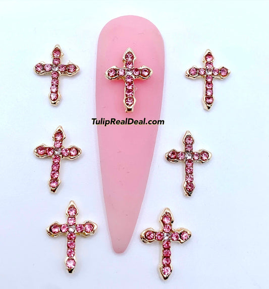 3D Bling PINK Cross nail charms 10pcs