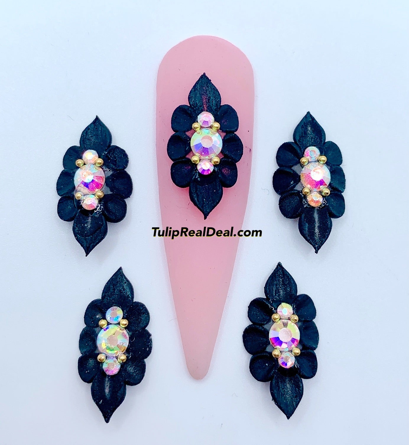HANDMADE 3D Black Acrylic Flowers 4pcs