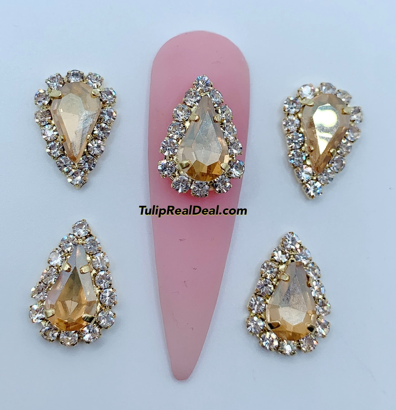 3D Fancy Gold Champagne Tear Drop Bling nail charms 5pcs