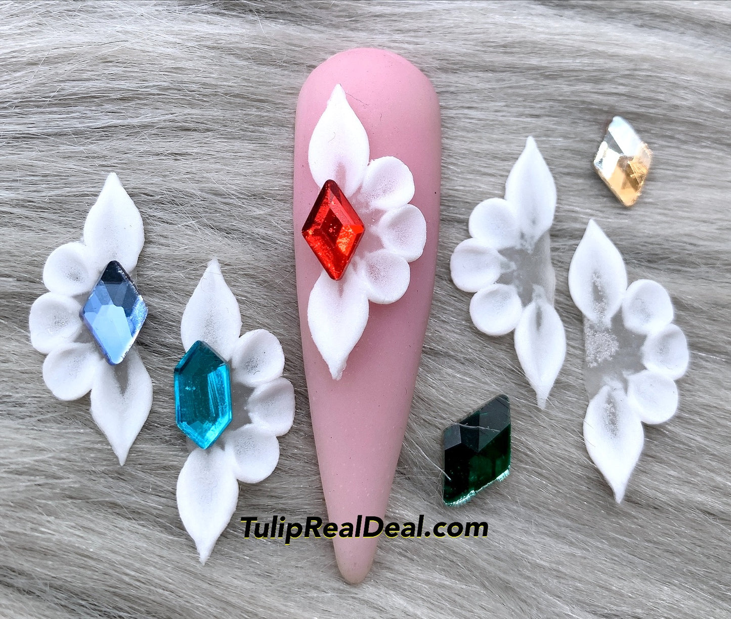 PLAIN HANDMADE 3D WHITE Acrylic Flowers XL Petal nail charms