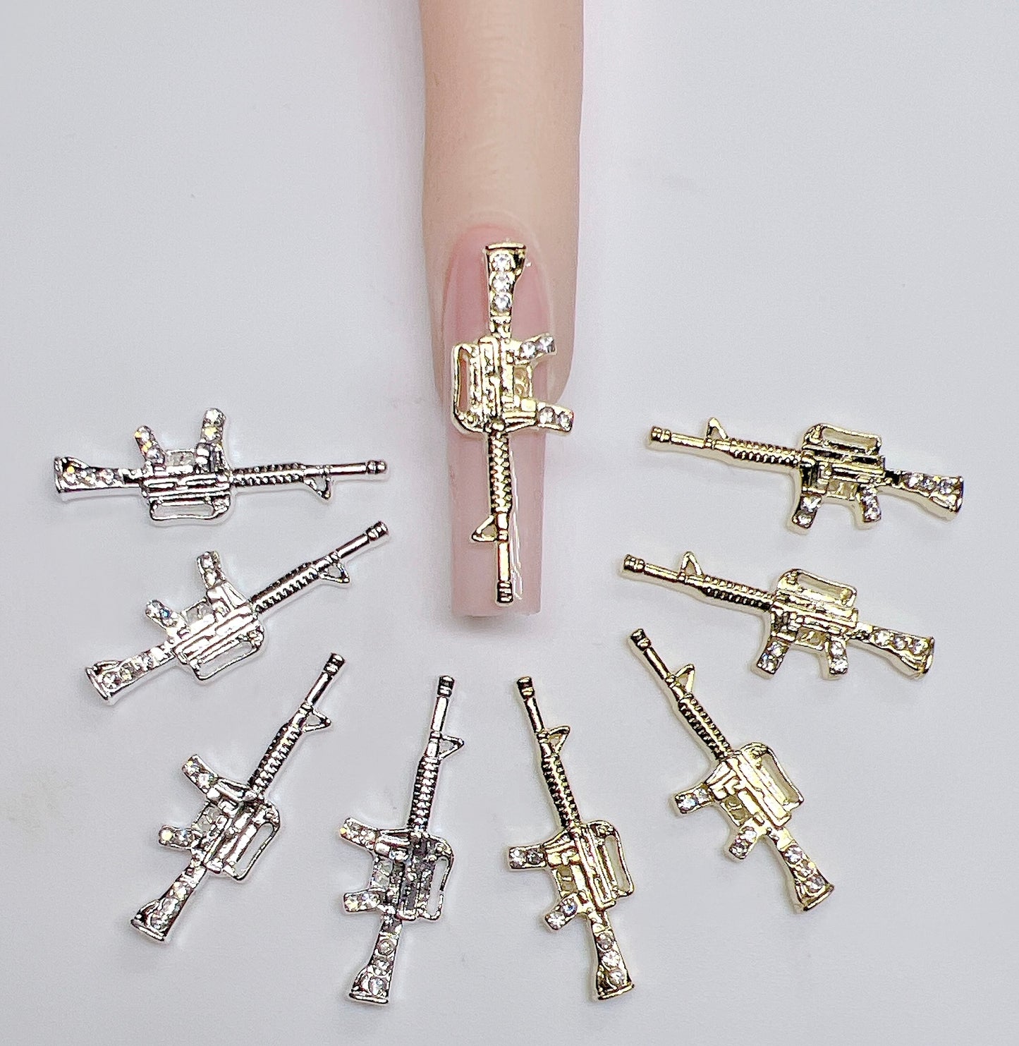3D Long Gun Bling Nail Charms 4 pieces