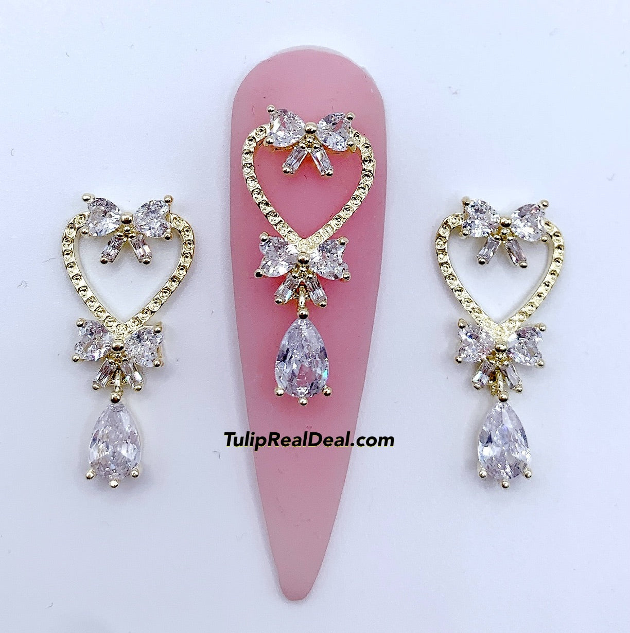 Zircon Dangle Heart charms 4pcs