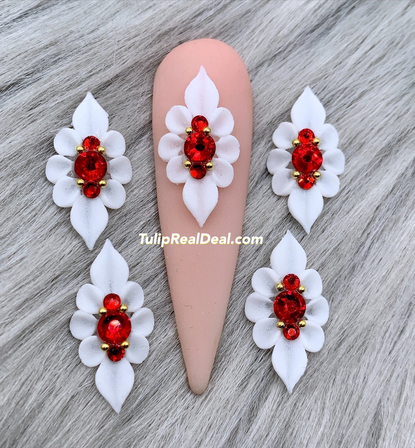 HANDMADE 3D WHITE Acrylic Flowers Red Blings Christmas