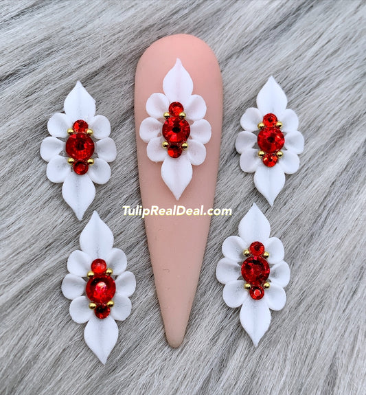 HANDMADE 3D WHITE Acrylic Flowers Red Blings Christmas