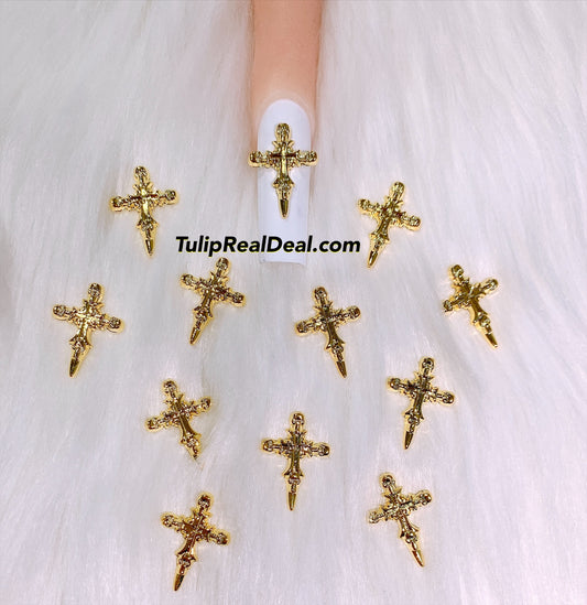 15pcs Gold XL cross charms