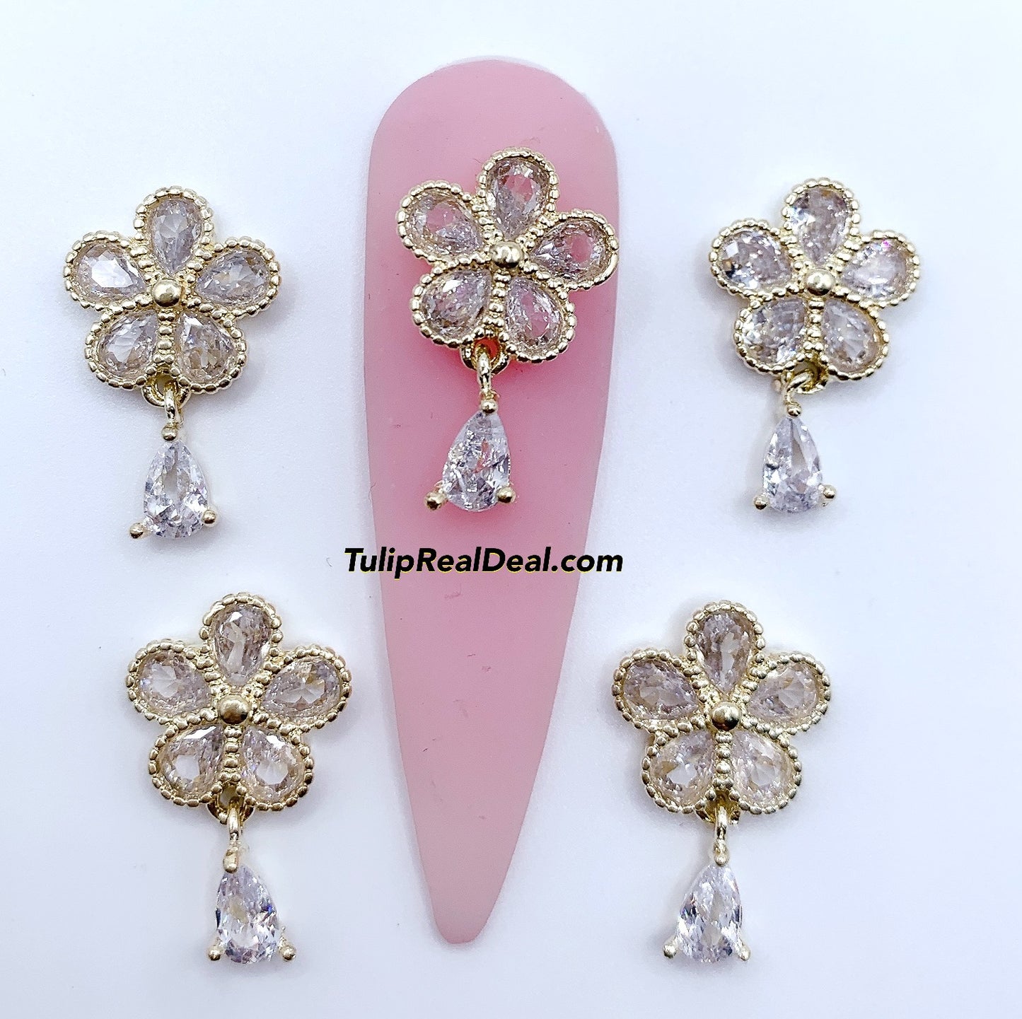 Zircon Flower Dangle charms 4pcs