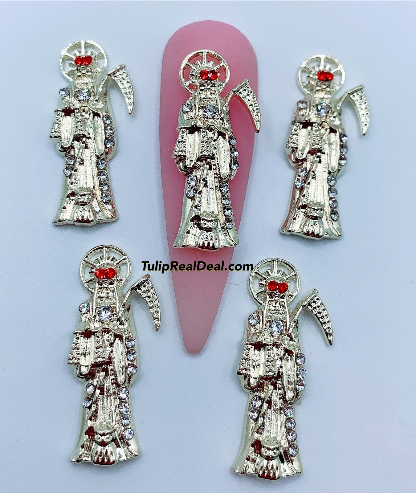 Santa Muerte Red Bling Grim Reaper 3D nail charm