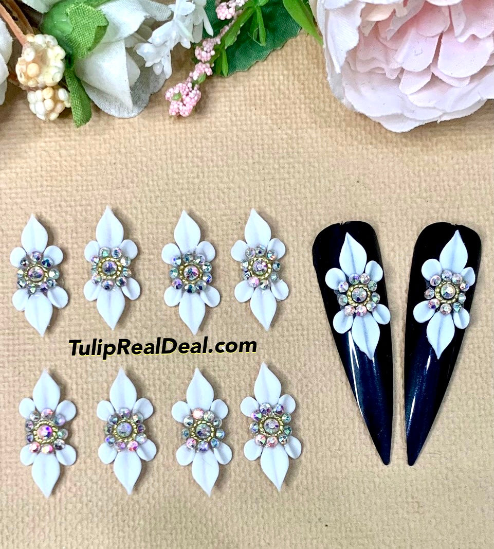 NEW Bling 3D Acrylic White Flowers