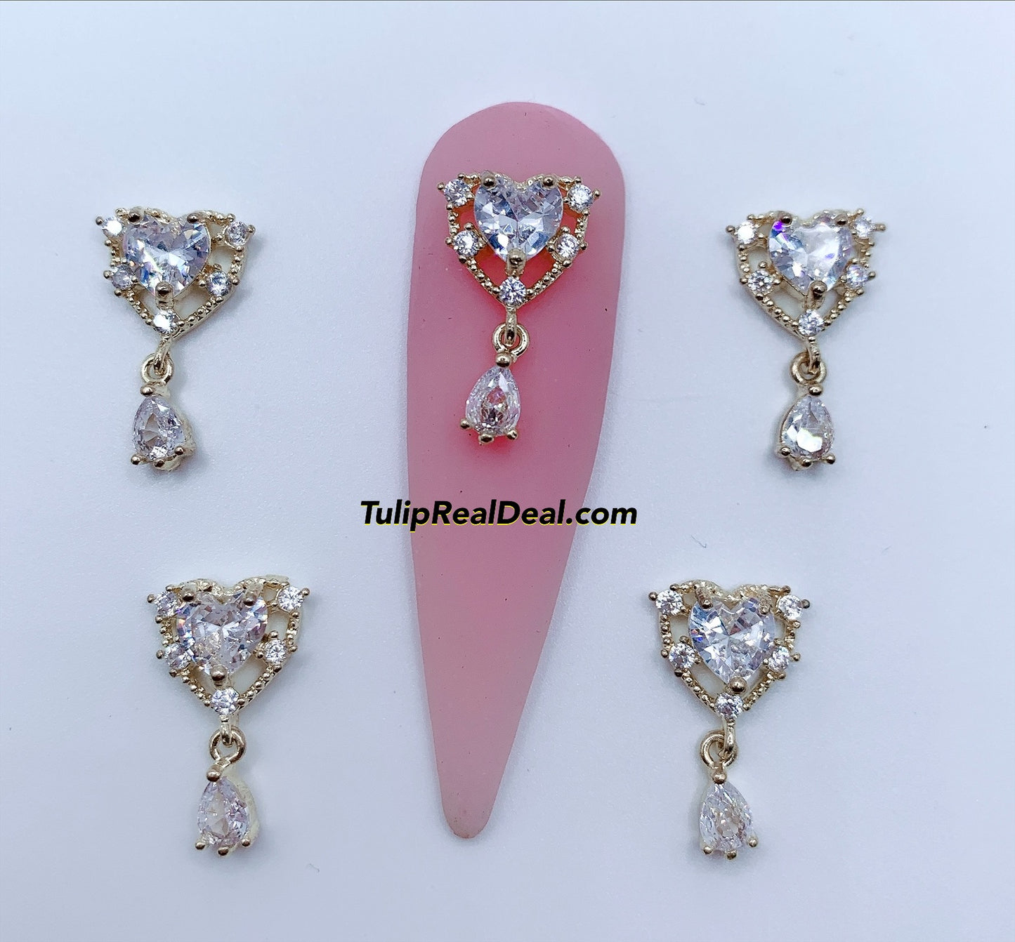 Zircon Bling Heart charms 5pcs