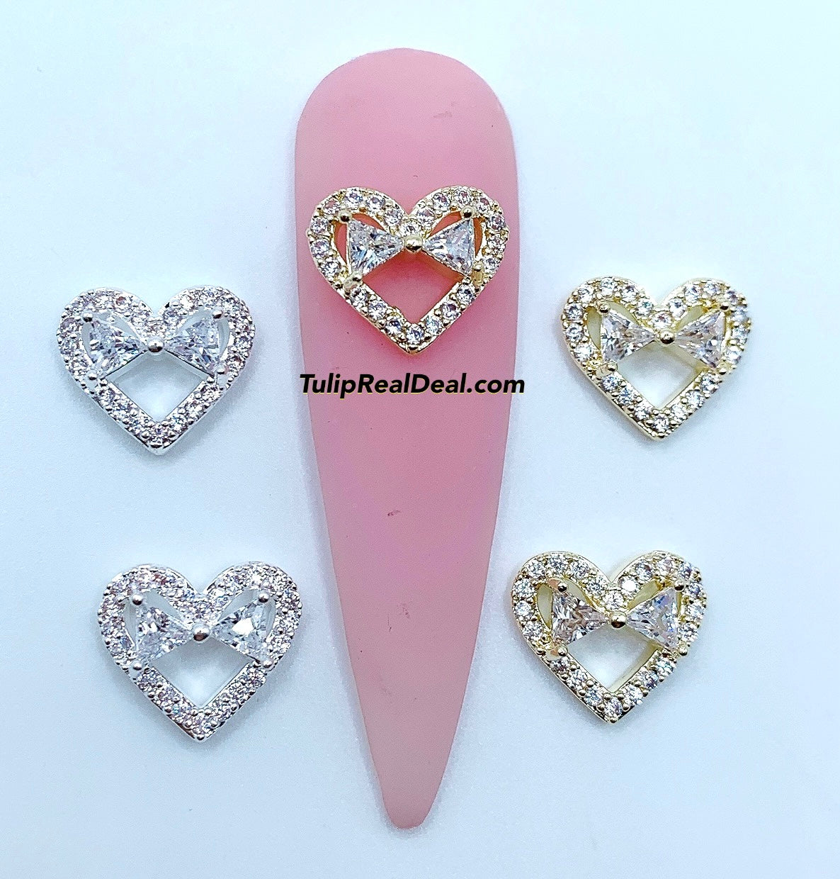 Zircon Heart Bow charms 4pcs