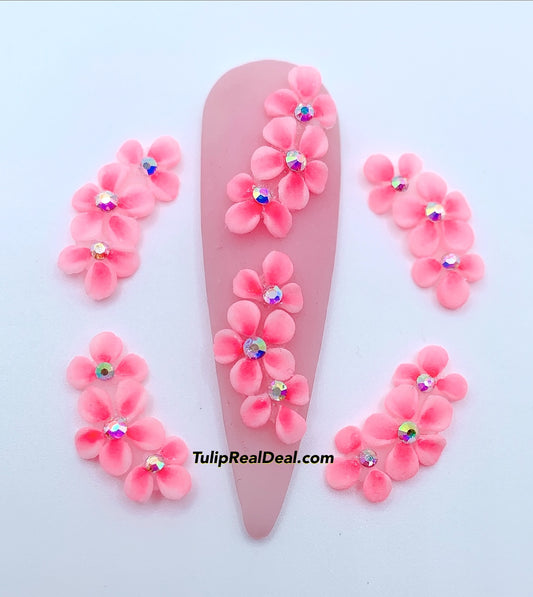 HANDMADE 3D Pink Acrylic Flowers 4pcs