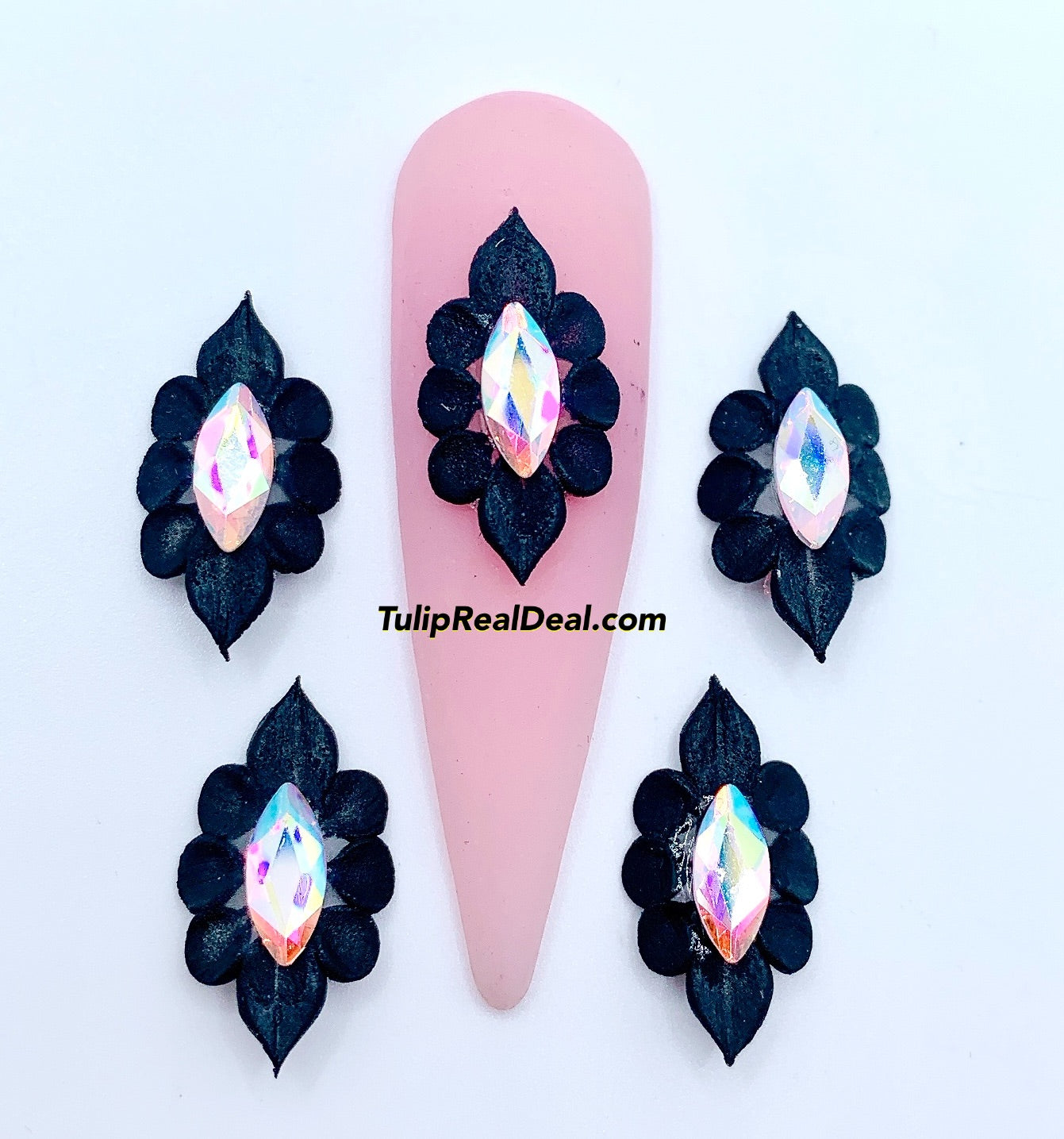 HANDMADE 3D Black Acrylic Flowers 4pcs