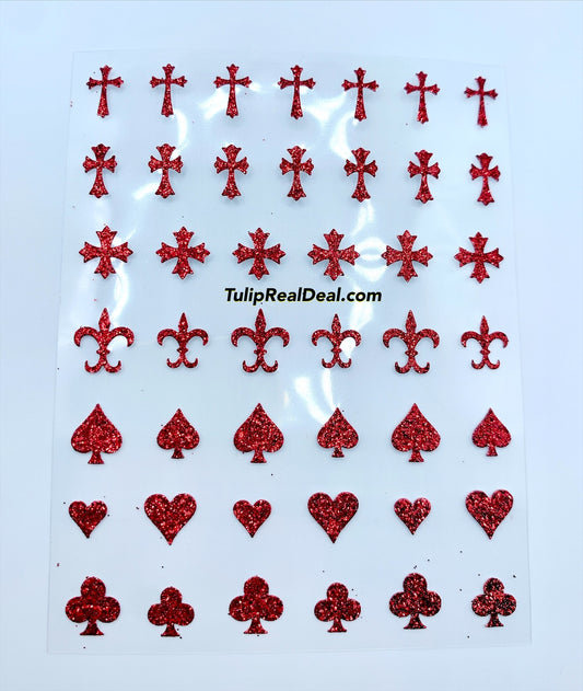 Sticker RED glitter Heart Cross