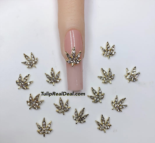 Clear Bling Weed Fall leaves charms 10pcs