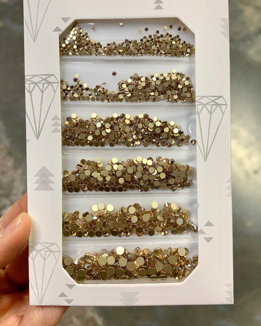 Gold Champagne Rhinestones Round Mixed Sizes