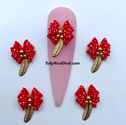 HANDMADE 3D Acrylic Christmas Red Bows 4pcs
