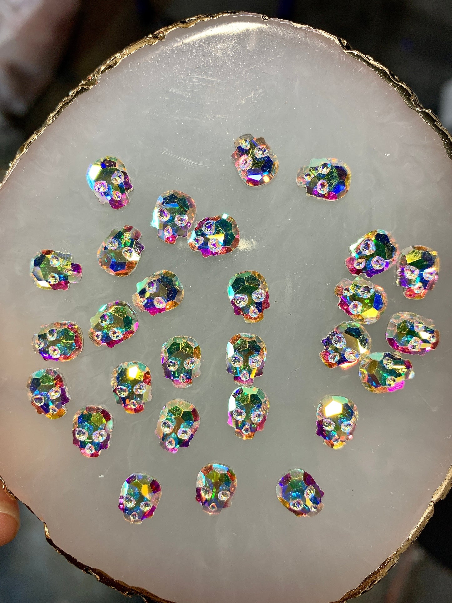 Crystal Flatback AB Skull Large