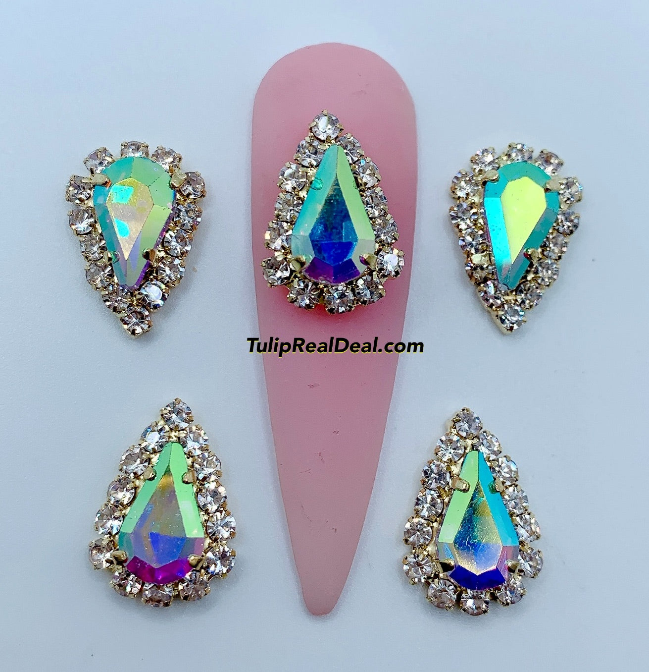 3D Fancy AB Tear Drop Bling nail charms 5pcs