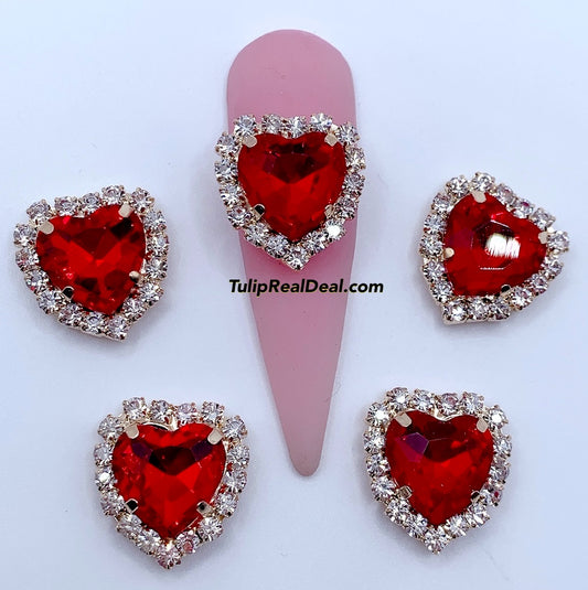 3D Jumpo Heart Bling nail charms 4pcs