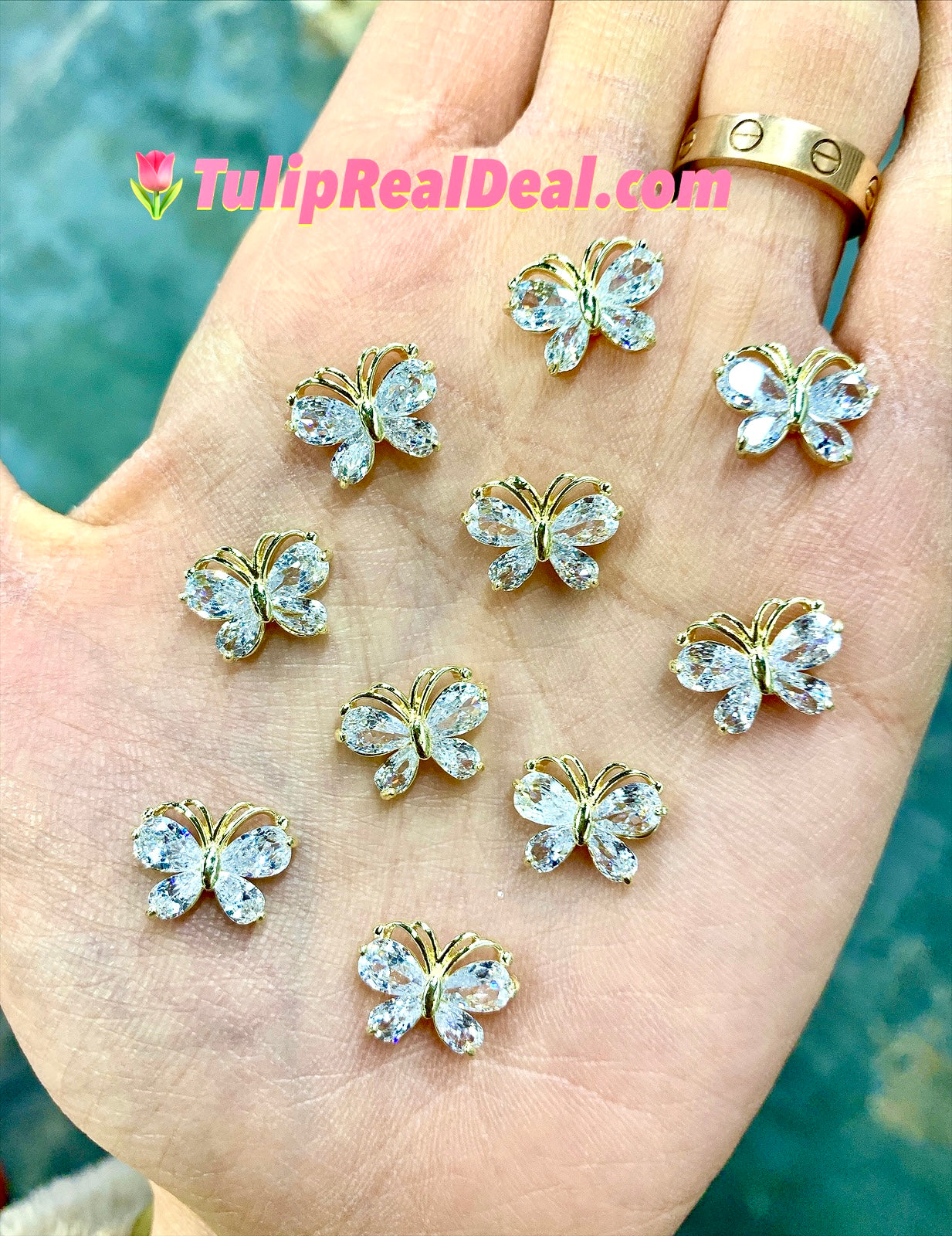 Zircon Glass Butterfly 3D charms 4pcs