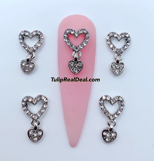 10pcs Bling Heart Dangle Charms