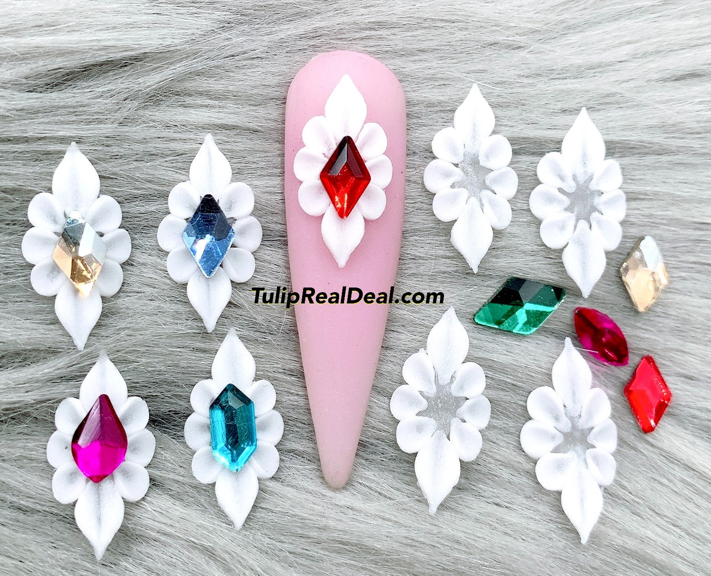 PLAIN HANDMADE 3D WHITE Acrylic Flowers nail charms