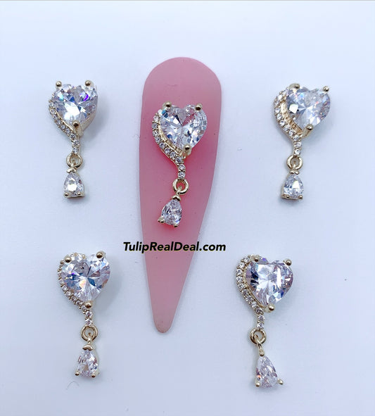Zircon Bling Heart dangle charms 5pcs