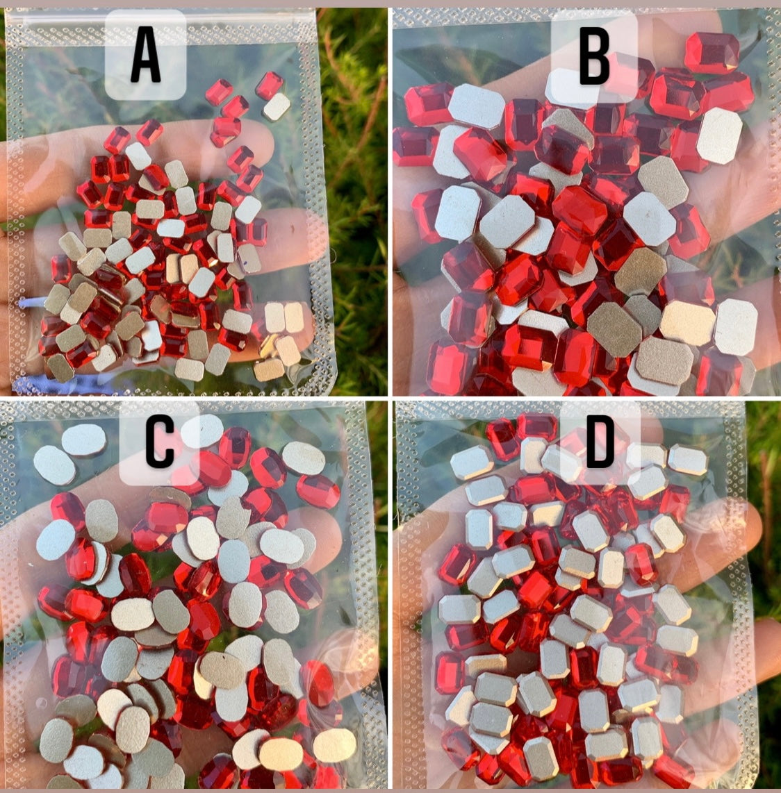 RED Rhinestone Oval/ Rectangle Rhinestones