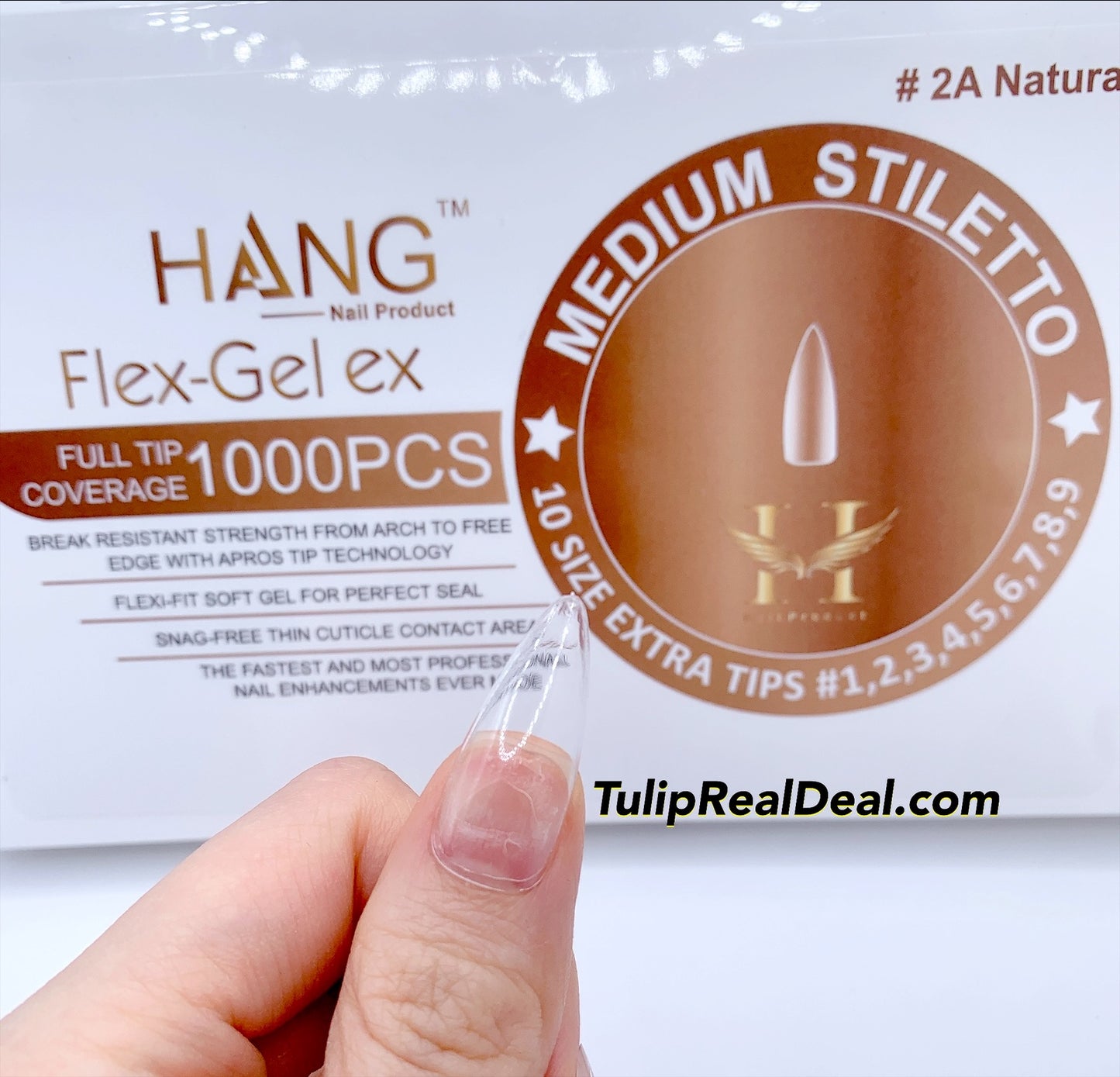 HANG MEDIUM STILETTO Flex Gel X Full Cover BOX OF TIPS 1000pcs