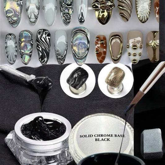 3D Effect Chrome Thick Gel 3D Non Wipe 3D nail art in Black and Clear