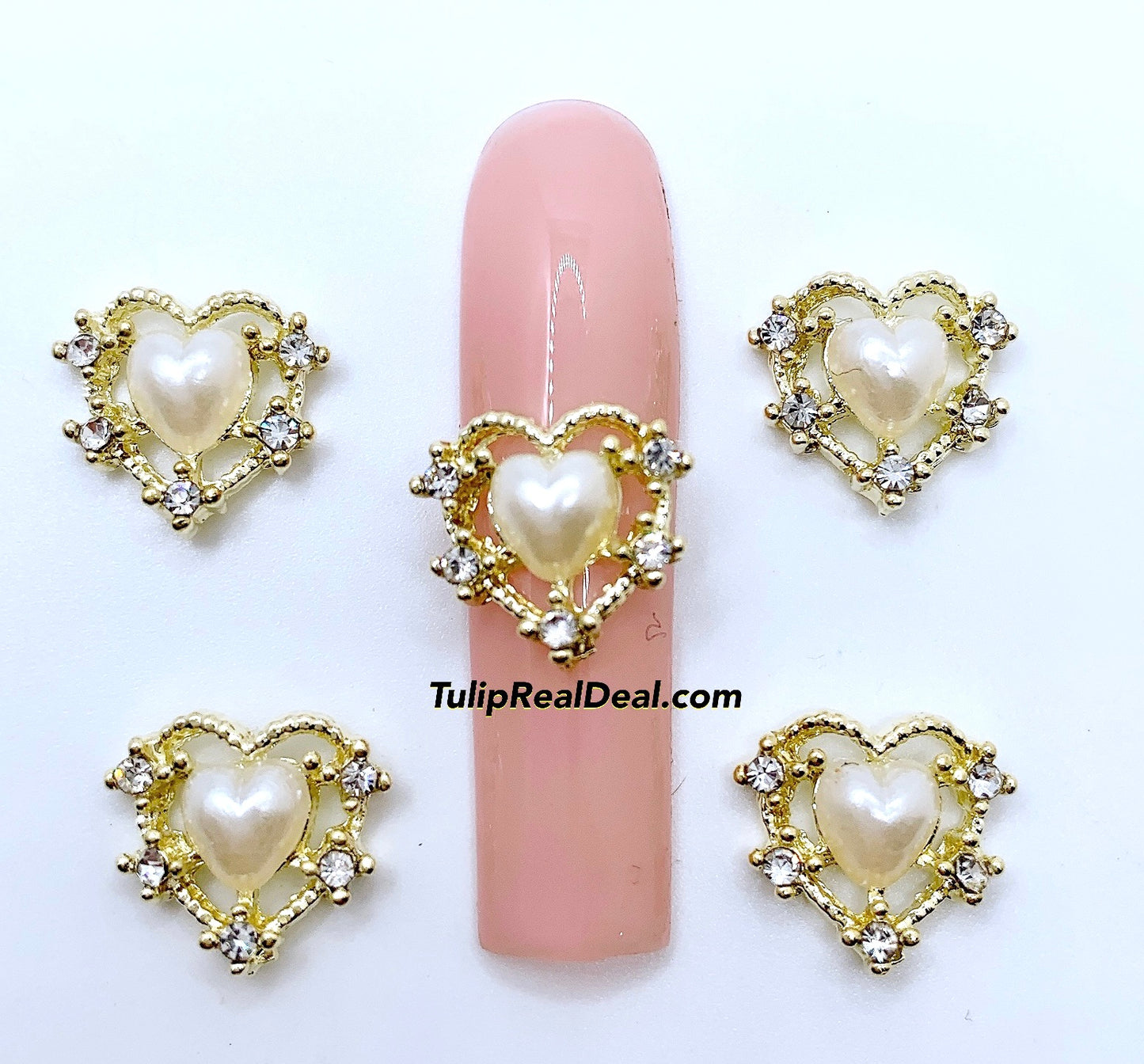 Bling Heart Pearl nail charms 4pcs